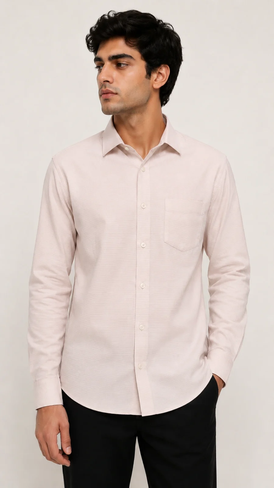 Men's Blush Pink Textured Full Sleeve Formal Shirt