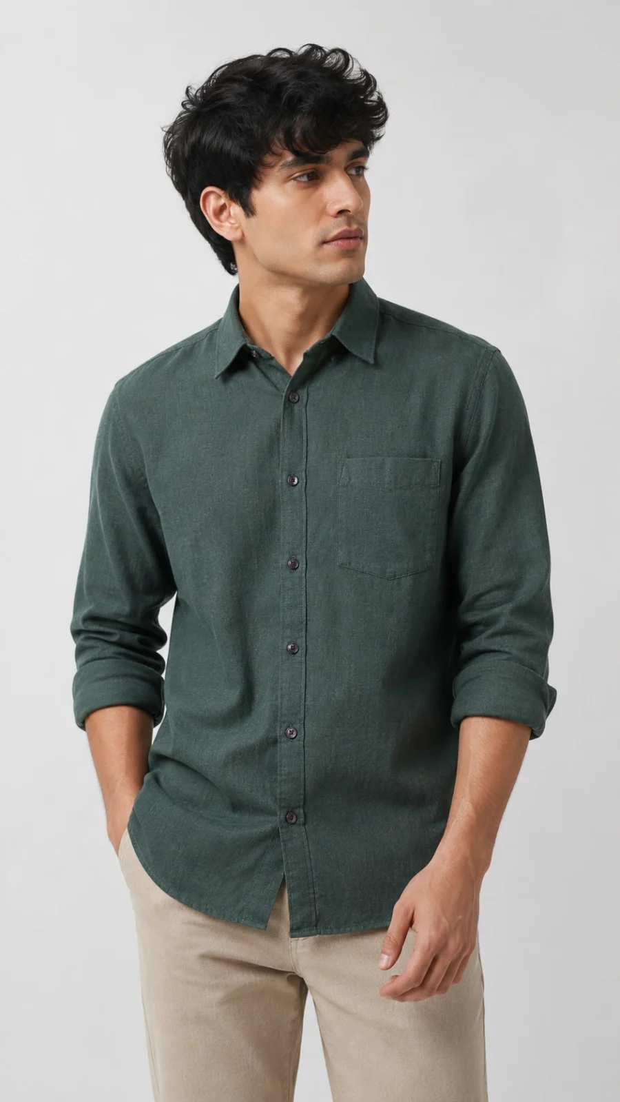 Forest Green Textured Full Sleeve Casual Shirt for Men