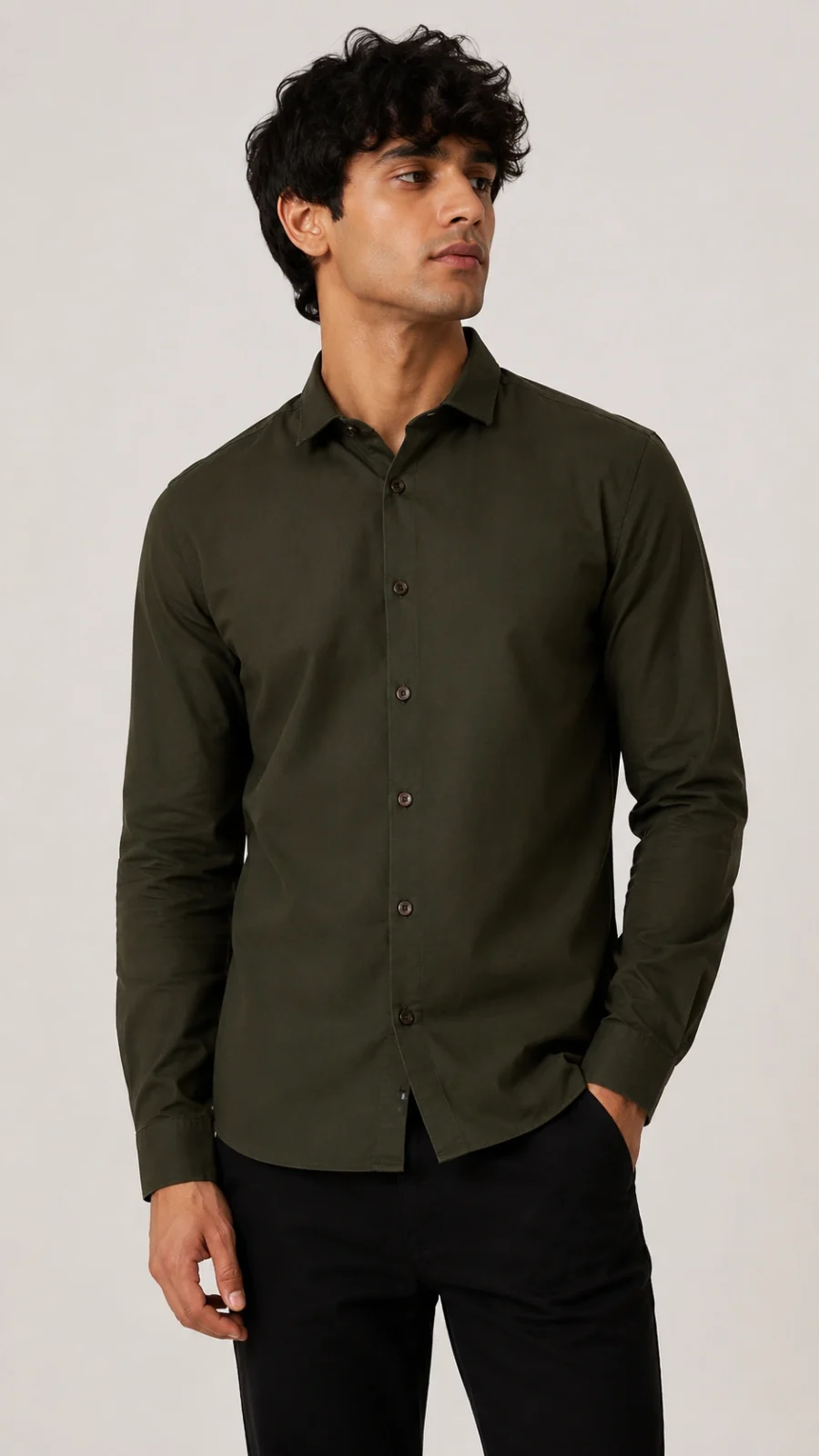 Olive Green Solid Full Sleeve Casual Shirt for Men