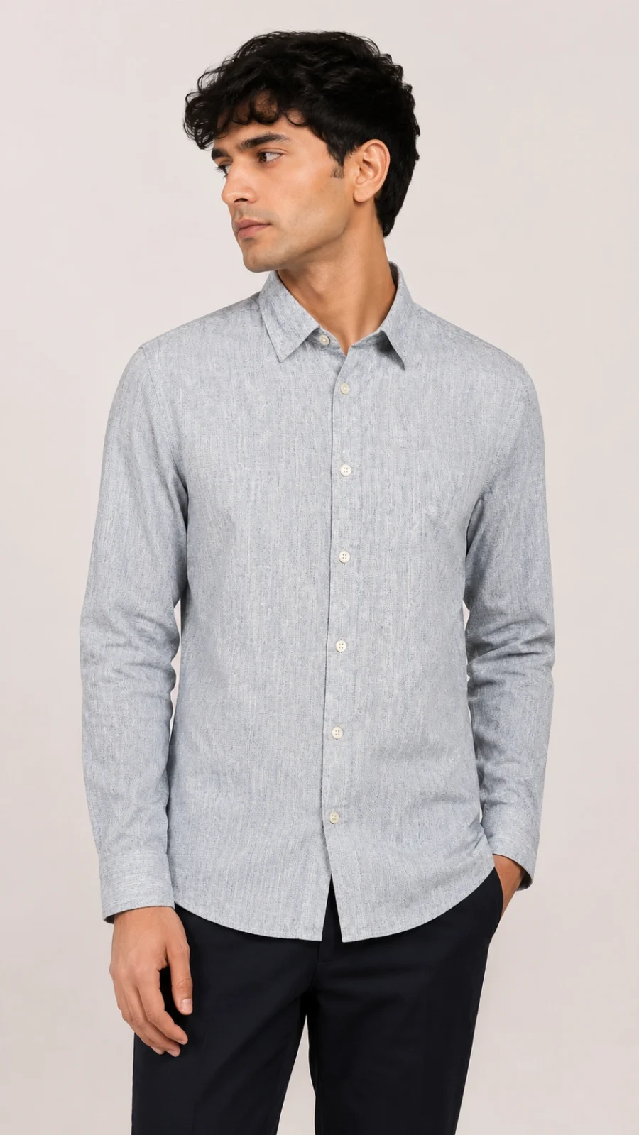 Textured Ice Blue Full Sleeve Casual Shirt