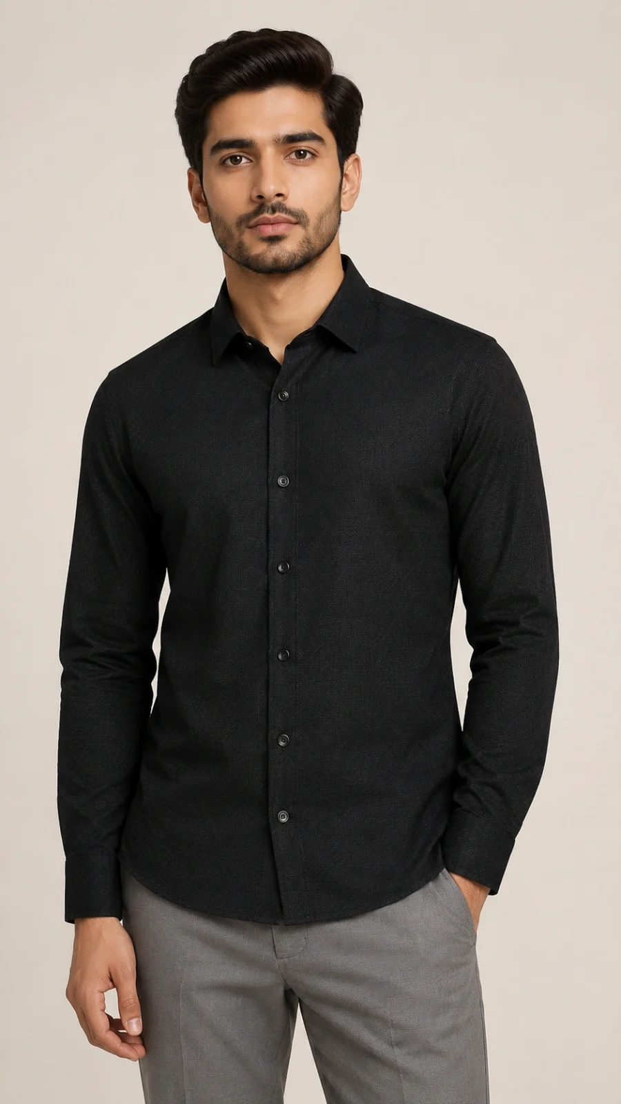 Men's Classic Black Textured Full Sleeve Shirt
