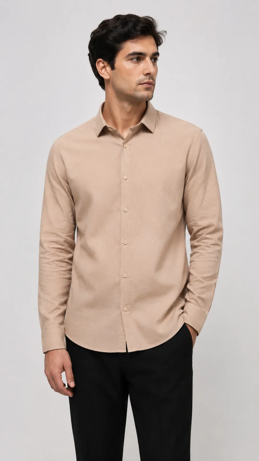 Men's Solid Beige Full Sleeve Casual Shirt
