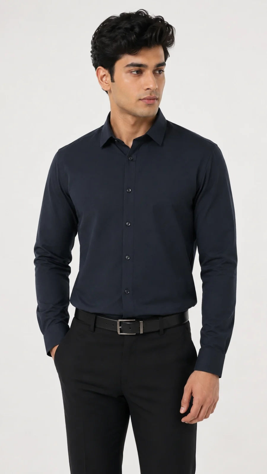 Navy Blue Solid Full Sleeve Formal Shirt