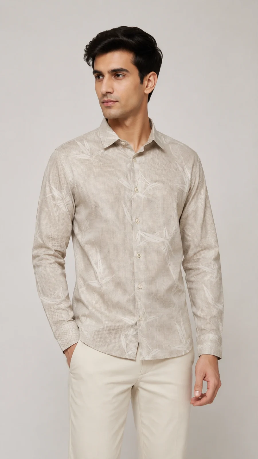 Beige Botanical Print Full Sleeve Casual Shirt