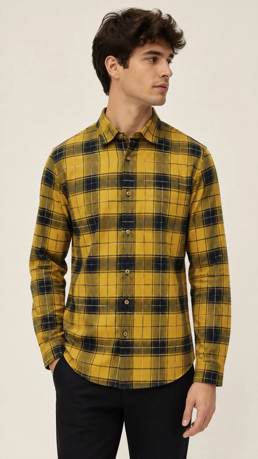 Mustard Yellow Checked Full Sleeve Casual Shirt for Men