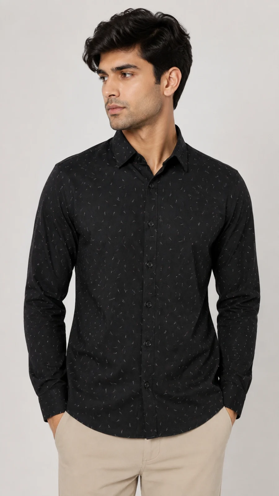Midnight Black Micro Print Full Sleeve Shirt