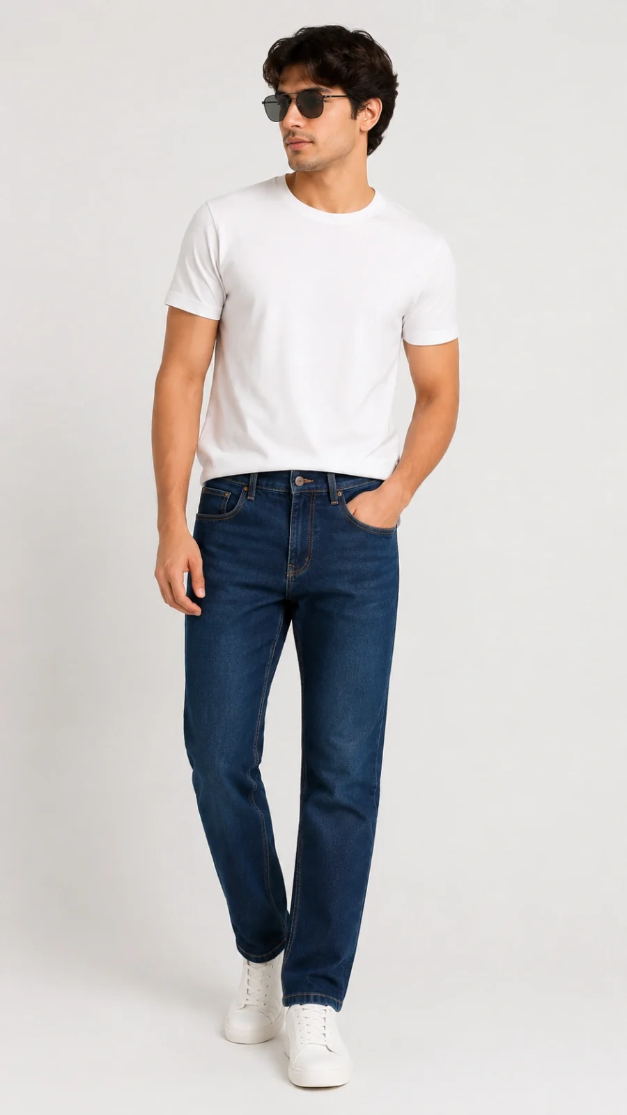 Men's Dark Blue Straight Fit Stretch Jeans
