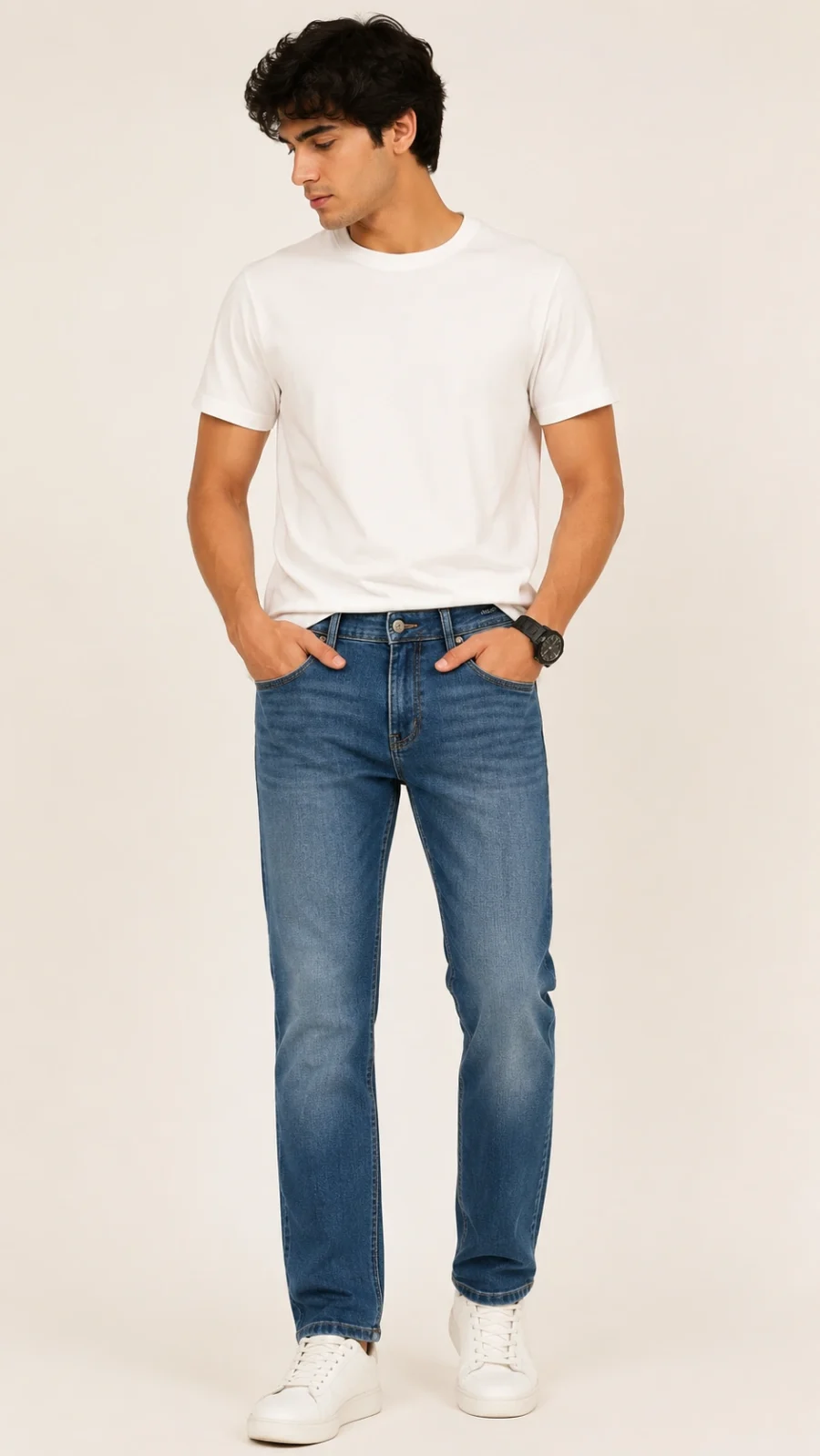 Men's Light Blue Straight Fit Stretch Denim Jeans
