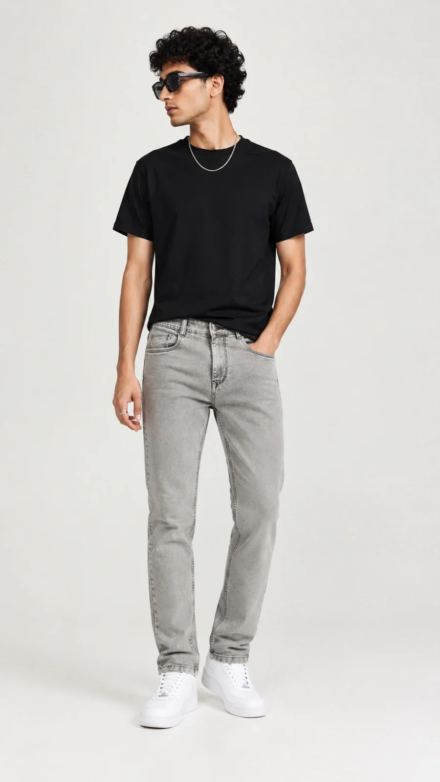 Men's Light Grey Washed Slim Fit Stretch Jeans