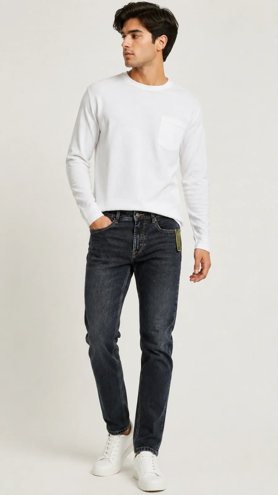Men's Dark Grey Washed Slim Fit Stretch Denim Jeans
