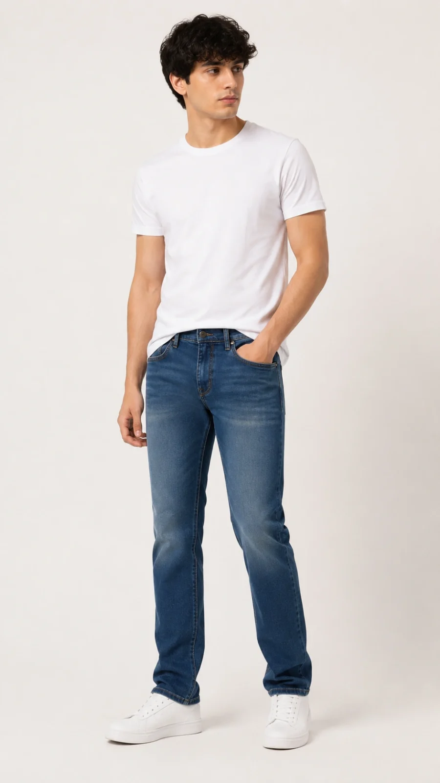 Men's Mid Blue Slim Fit Stretch Jeans