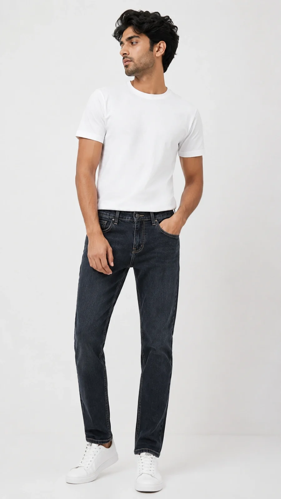 Men's Dark Wash Straight Fit Stretch Denim Jeans