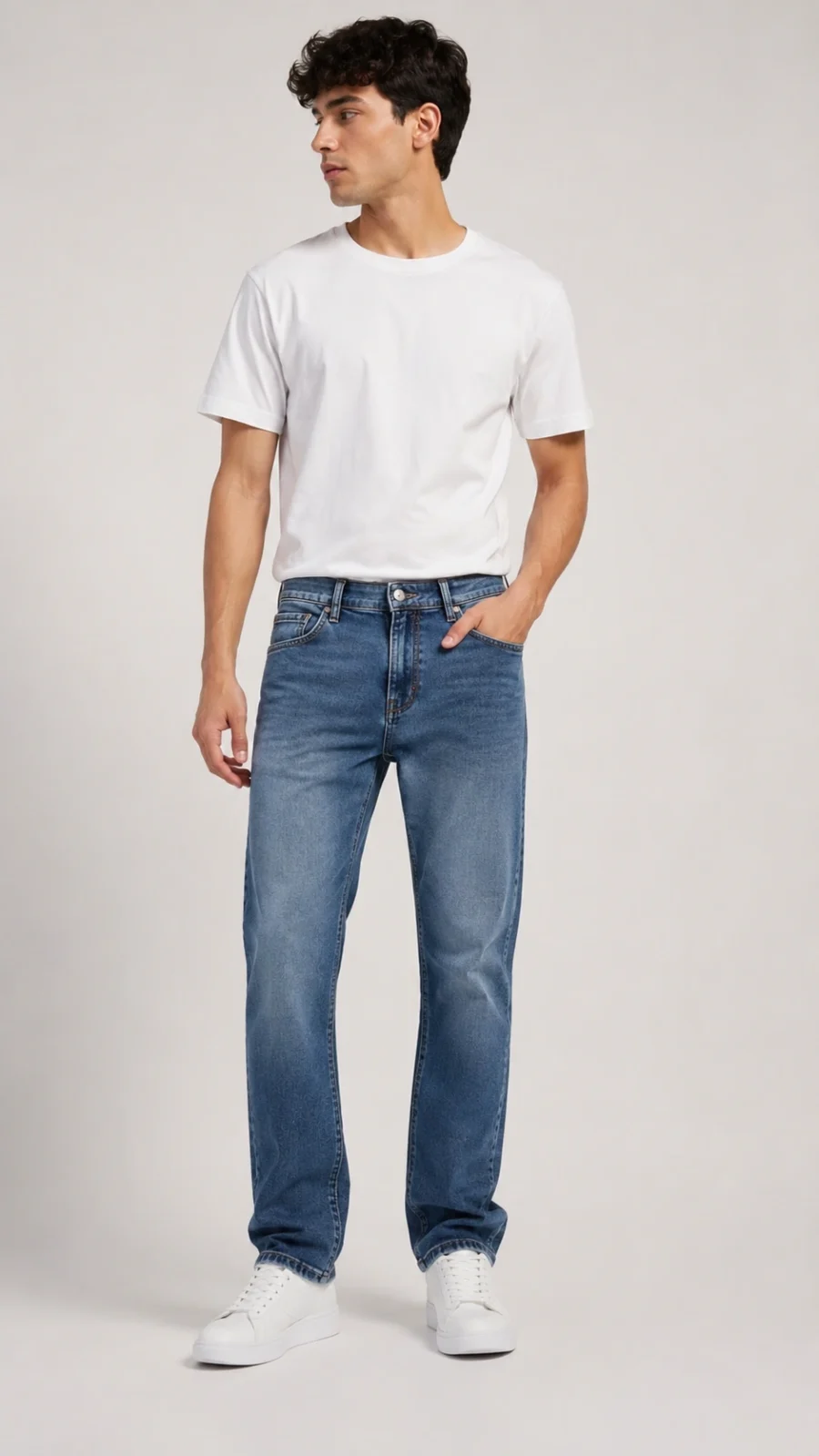 Men's Light Blue Washed Straight Fit Stretch Jeans