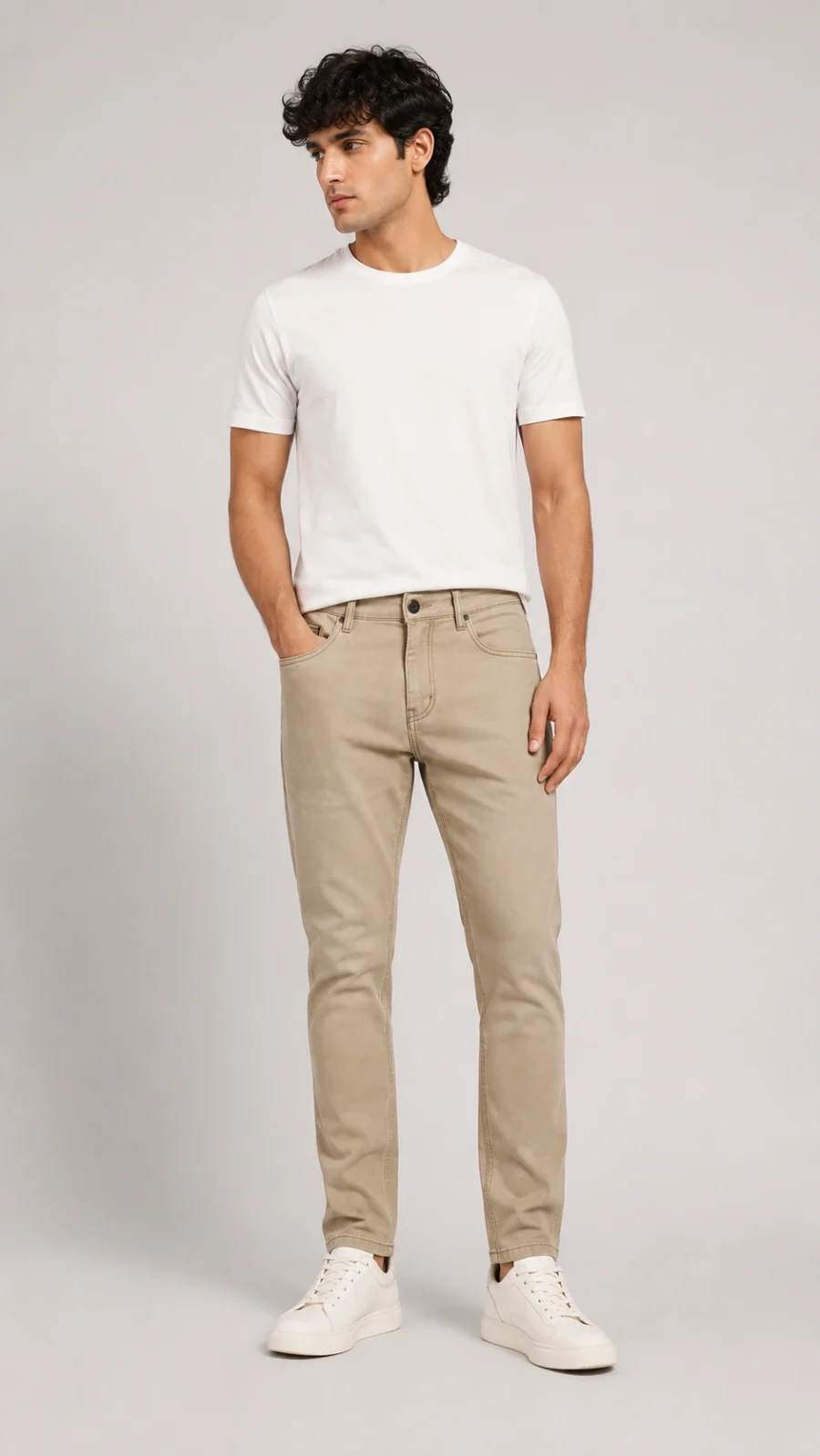 Men's Beige Slim Fit Stretch Jeans