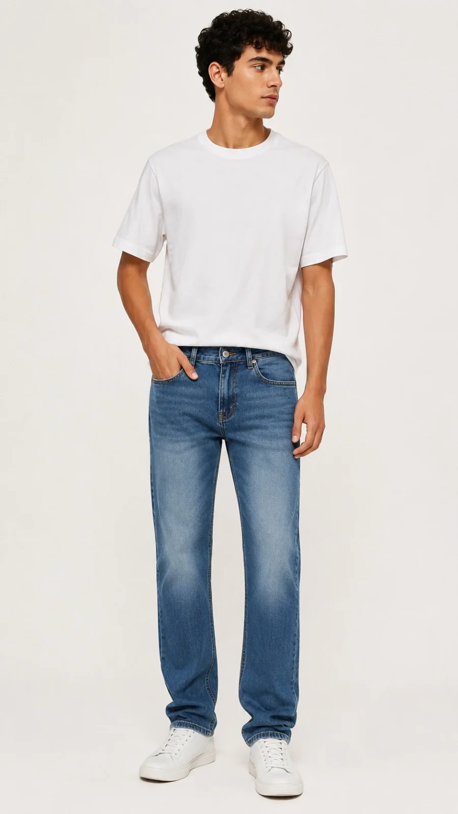 Men's Light Blue Washed Straight Fit Stretch Jeans