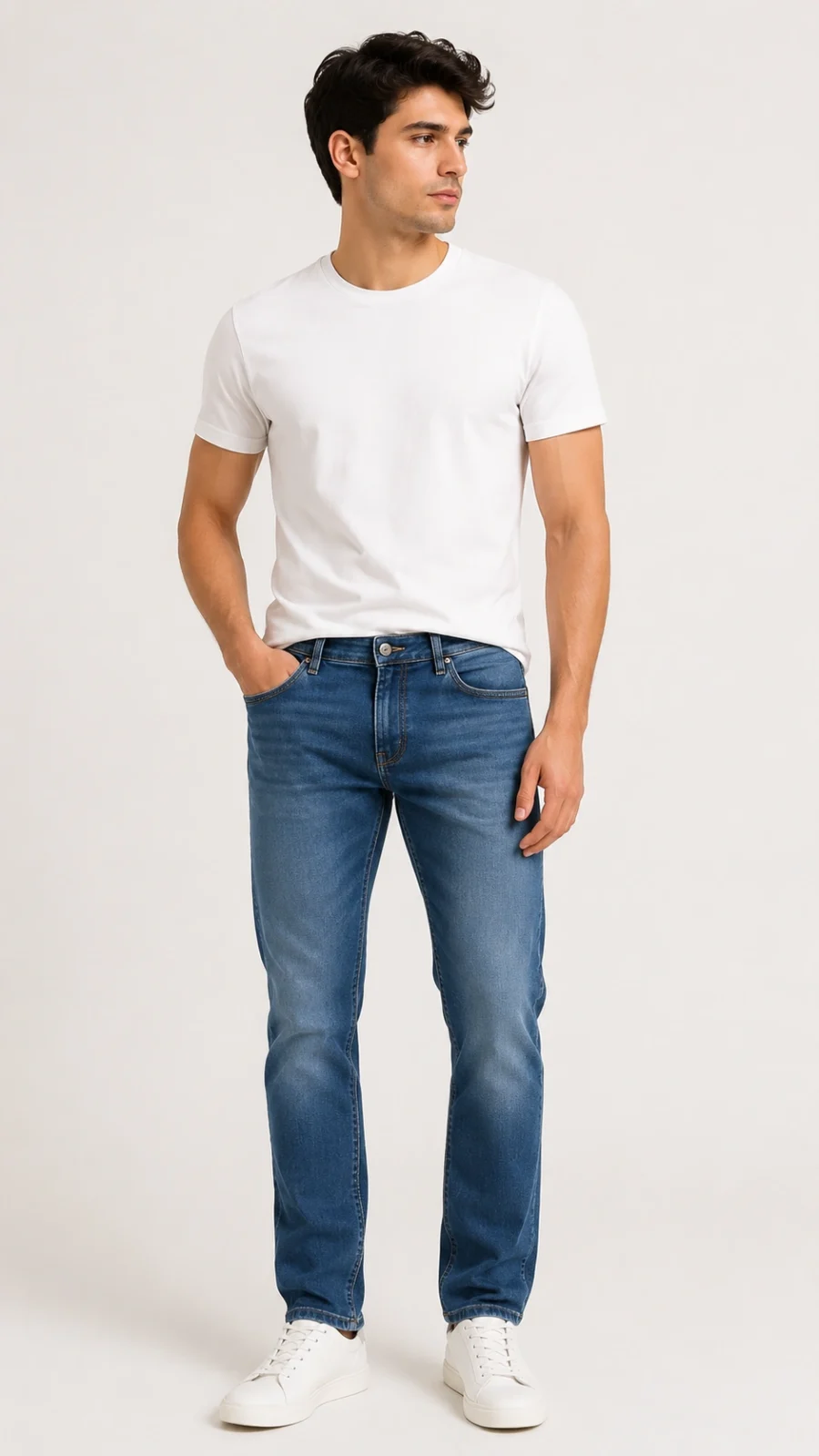 Men's Light Blue Washed Straight Fit Stretch Jeans