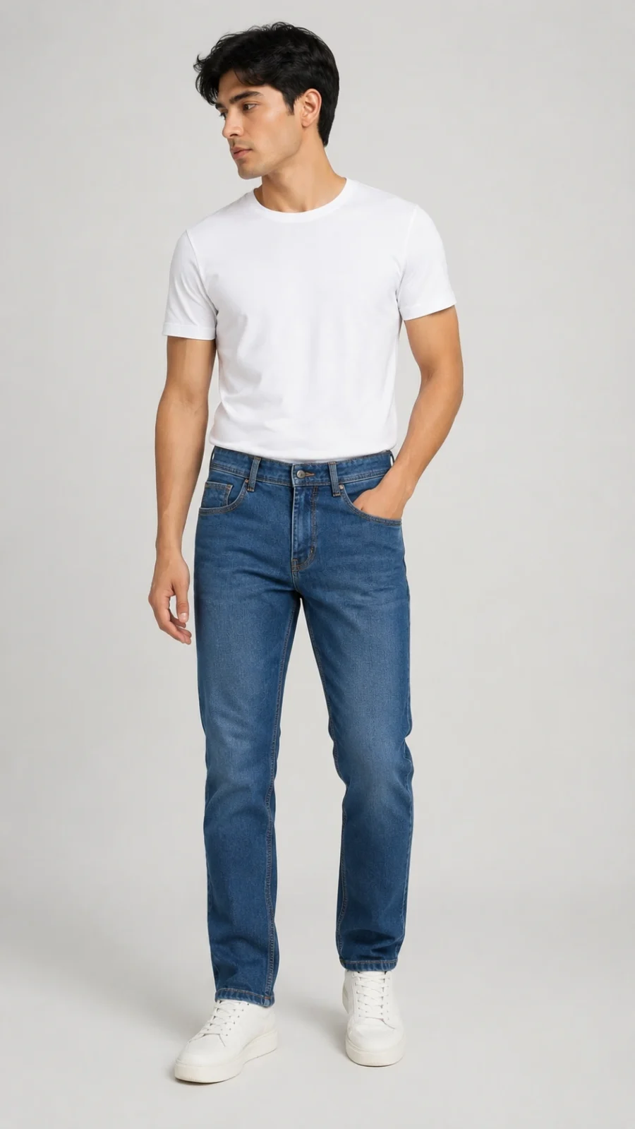 Men's Light Blue Straight Fit Stretch Denim Jeans