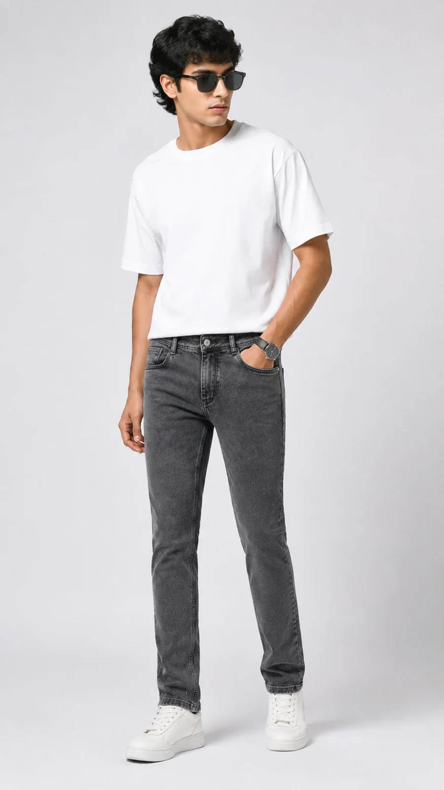 Men's Washed Grey Slim Fit Stretch Jeans