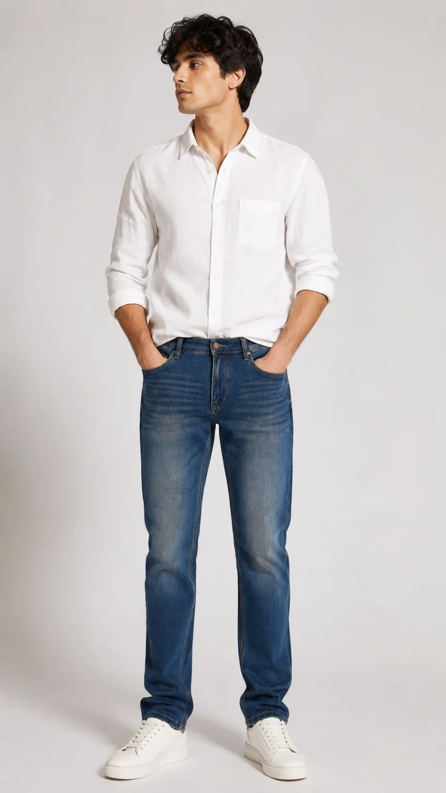 Men's Light Blue Washed Slim Fit Stretch Jeans