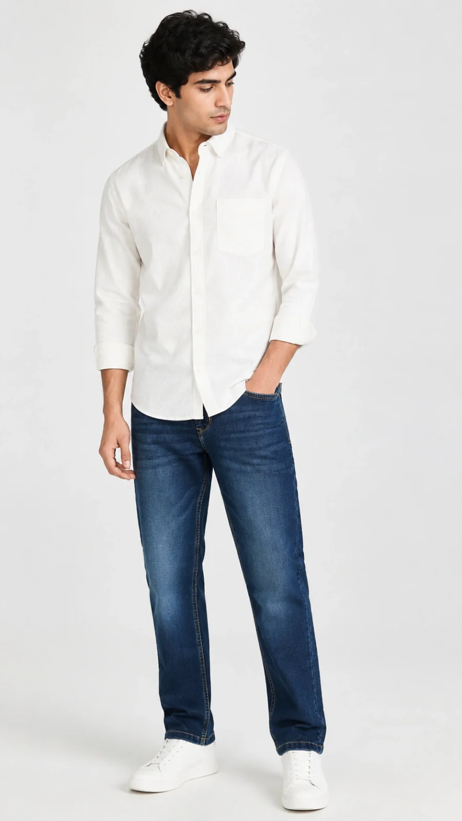 Men's Mid Blue Washed Straight Fit Stretch Jeans