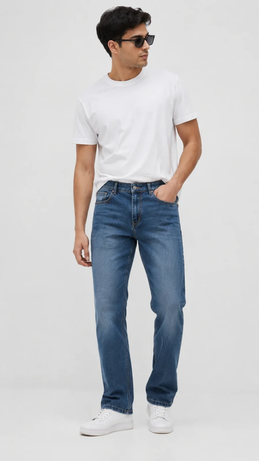 Men's Light Blue Washed Straight Fit Stretch Jeans