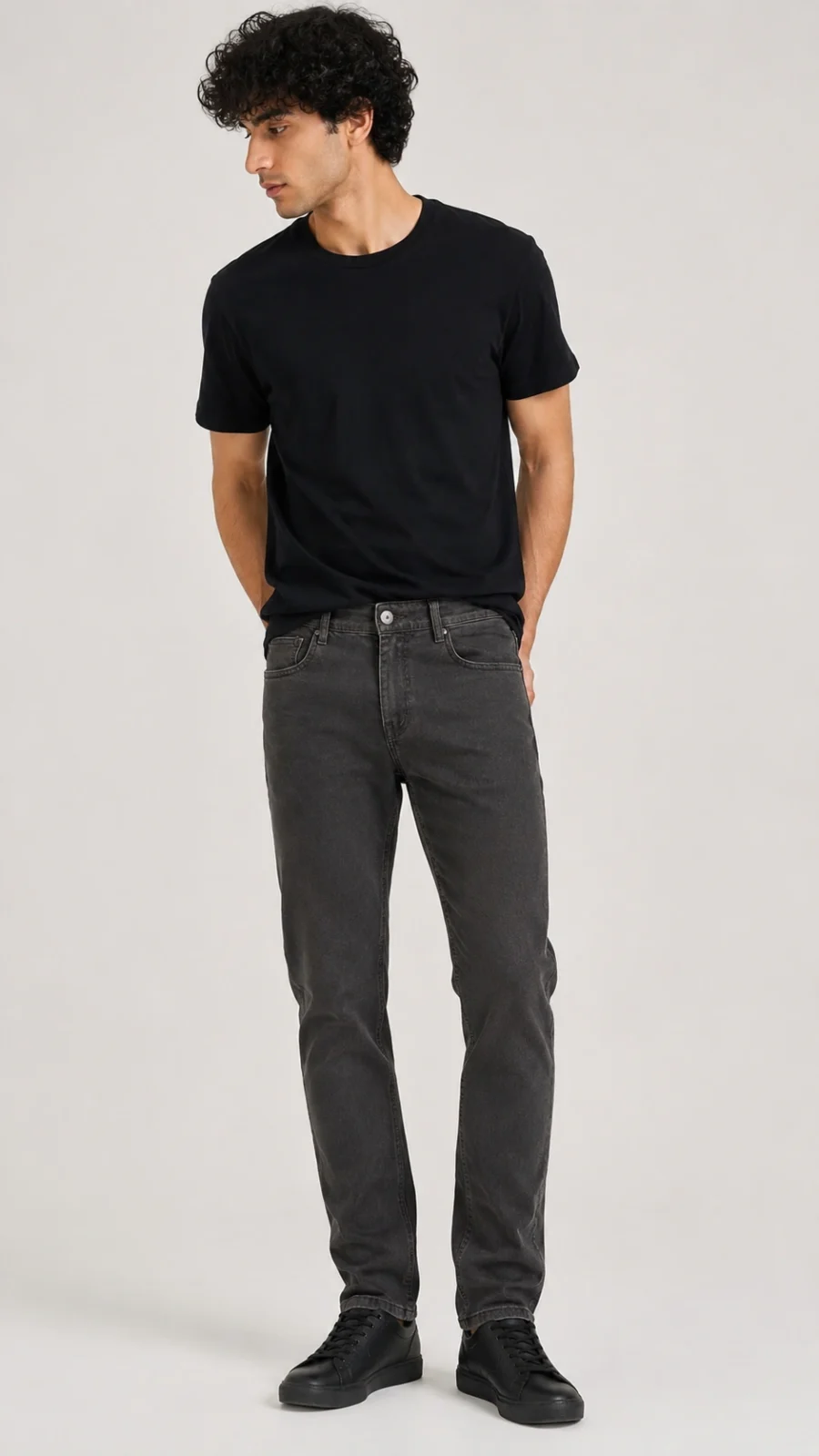Men's Dark Grey Regular Fit Stretch Jeans
