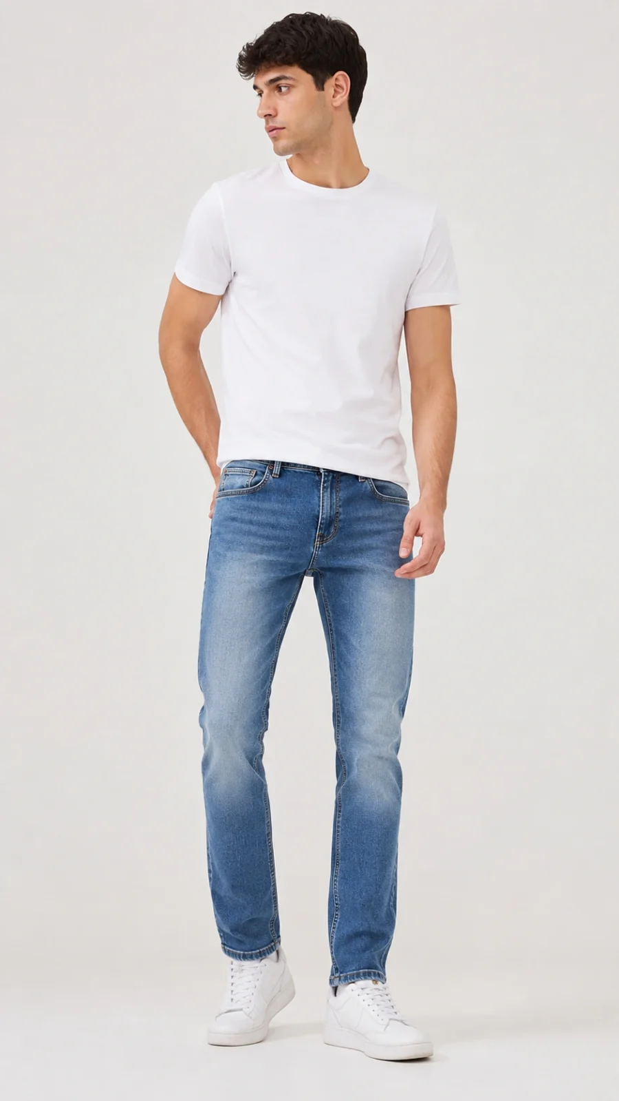 Men's Light Blue Washed Slim Fit Stretch Jeans