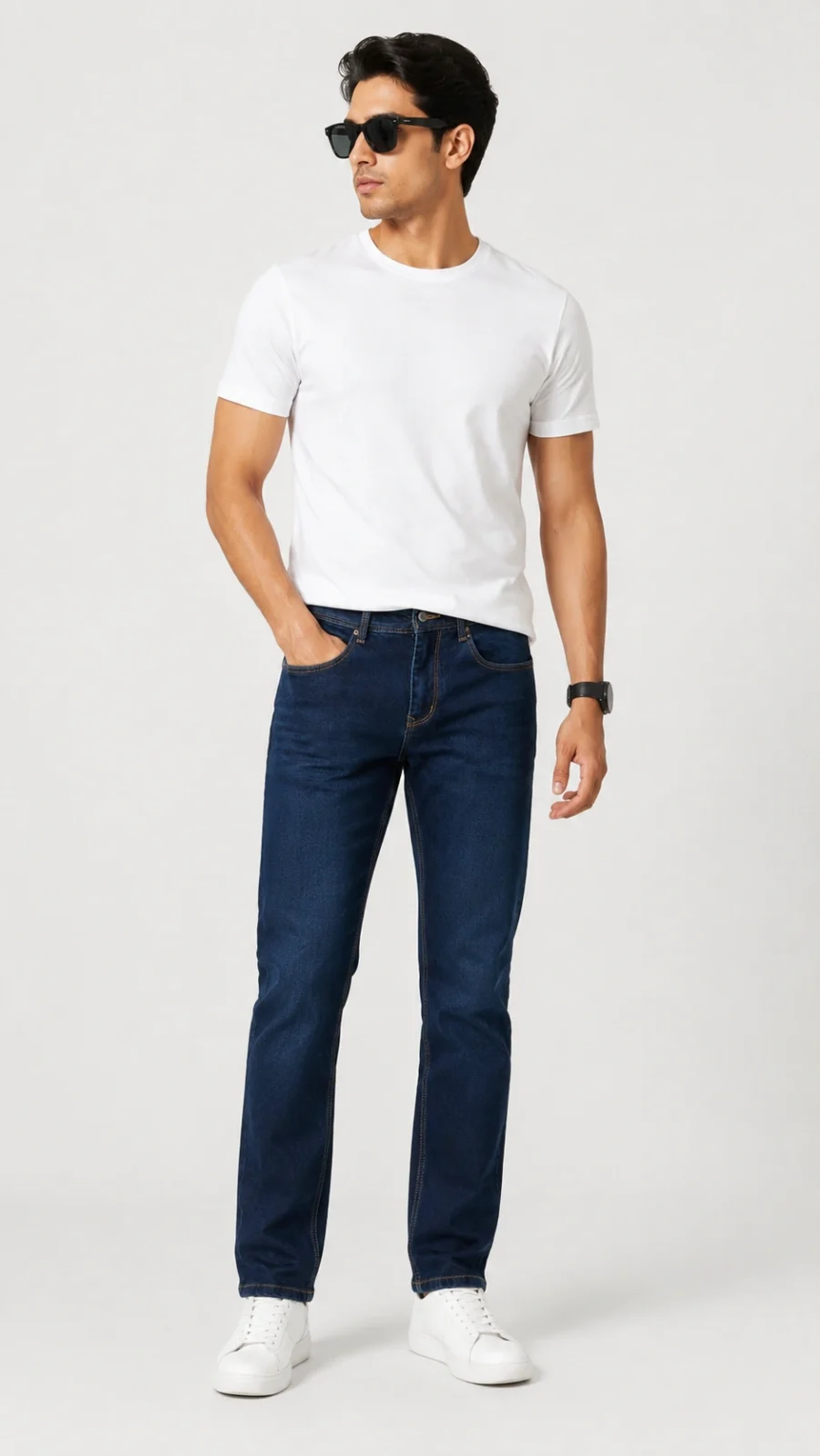 Men's Dark Blue Washed Slim Fit Stretch Jeans