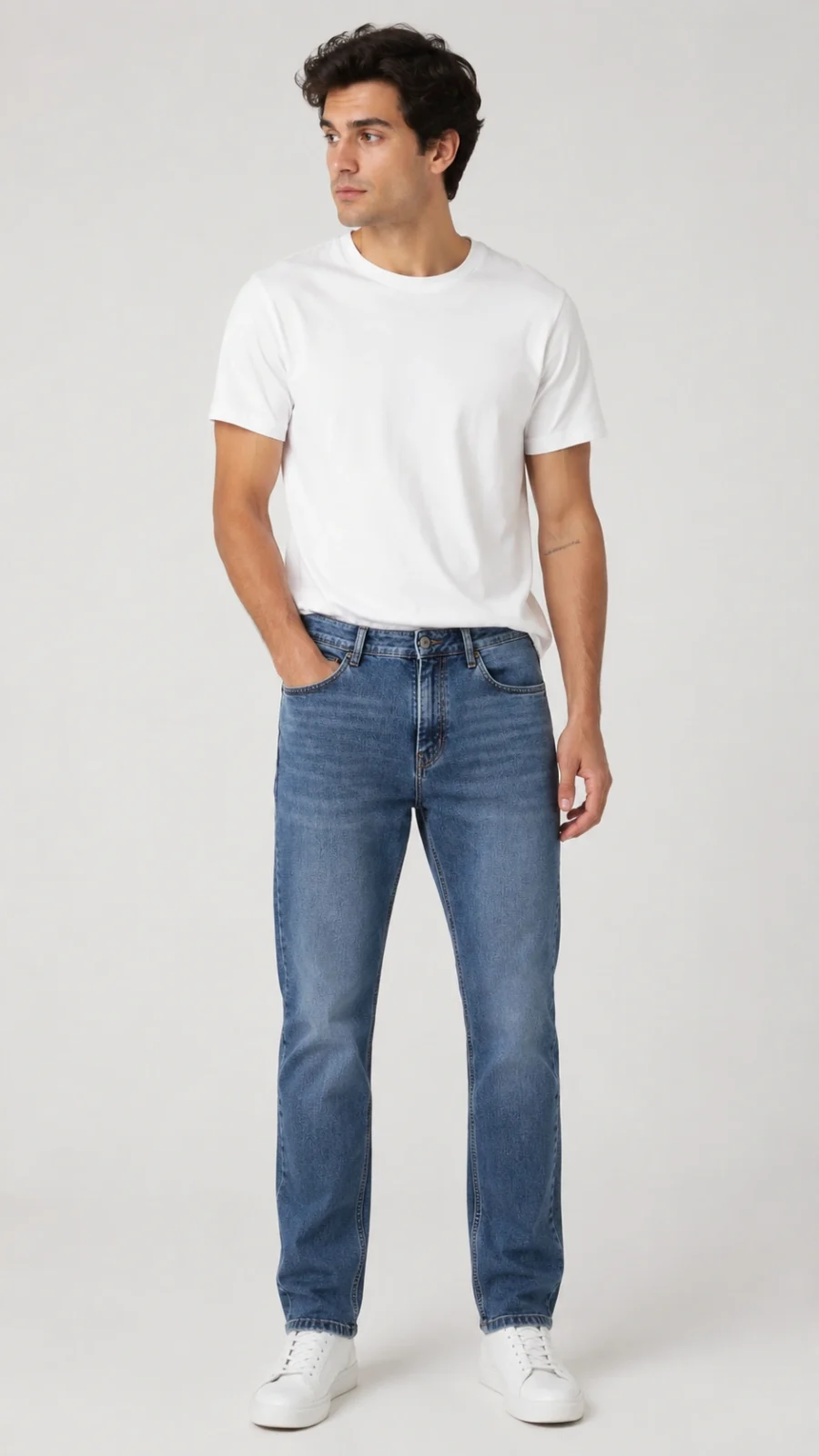 Men's Light Blue Washed Straight Fit Denim Jeans