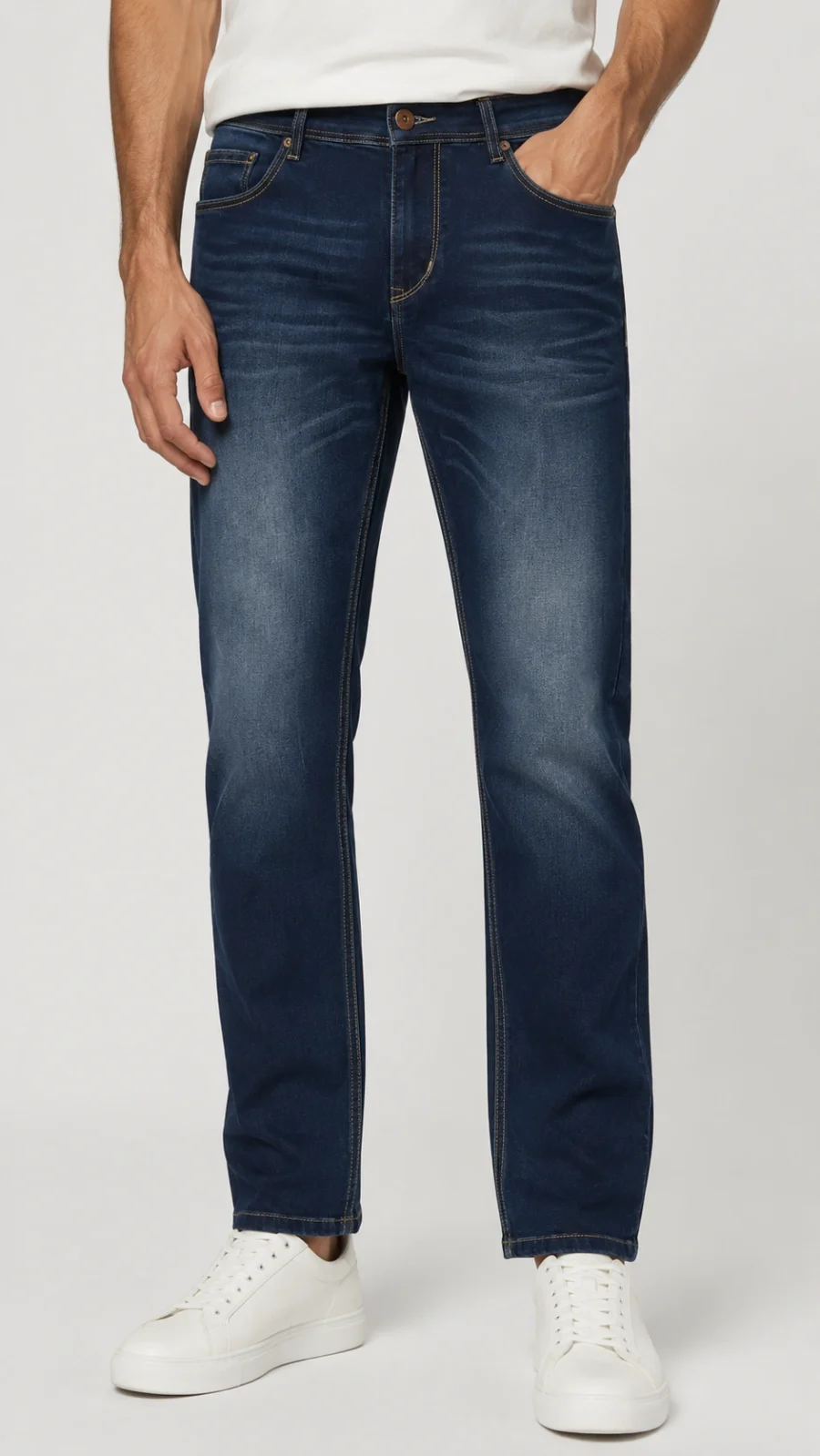 Men's Dark Blue Washed Straight Fit Denim Jeans