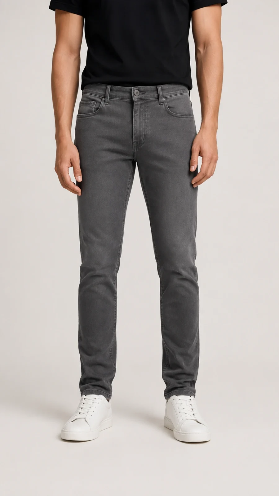 Men's Solid Grey Slim Fit Stretch Jeans