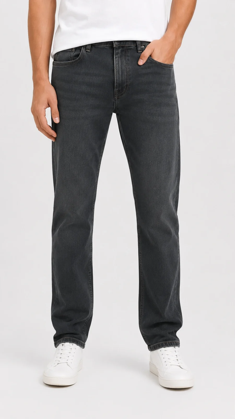 Men's Dark Grey Washed Straight Fit Denim Jeans