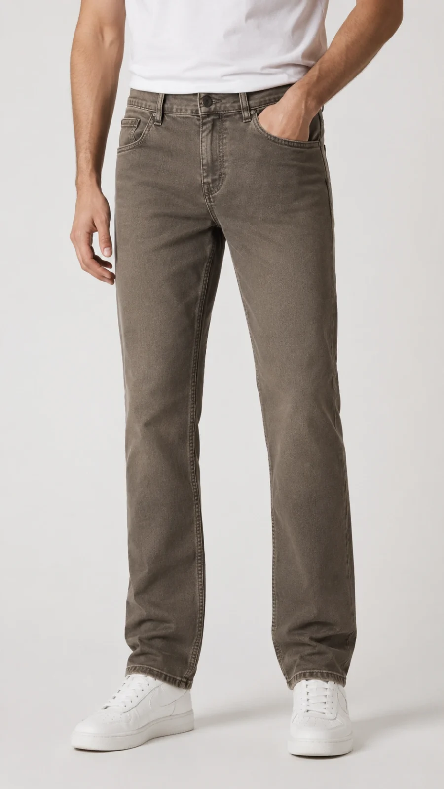 Men's Grey Straight Fit Washed Denim Jeans