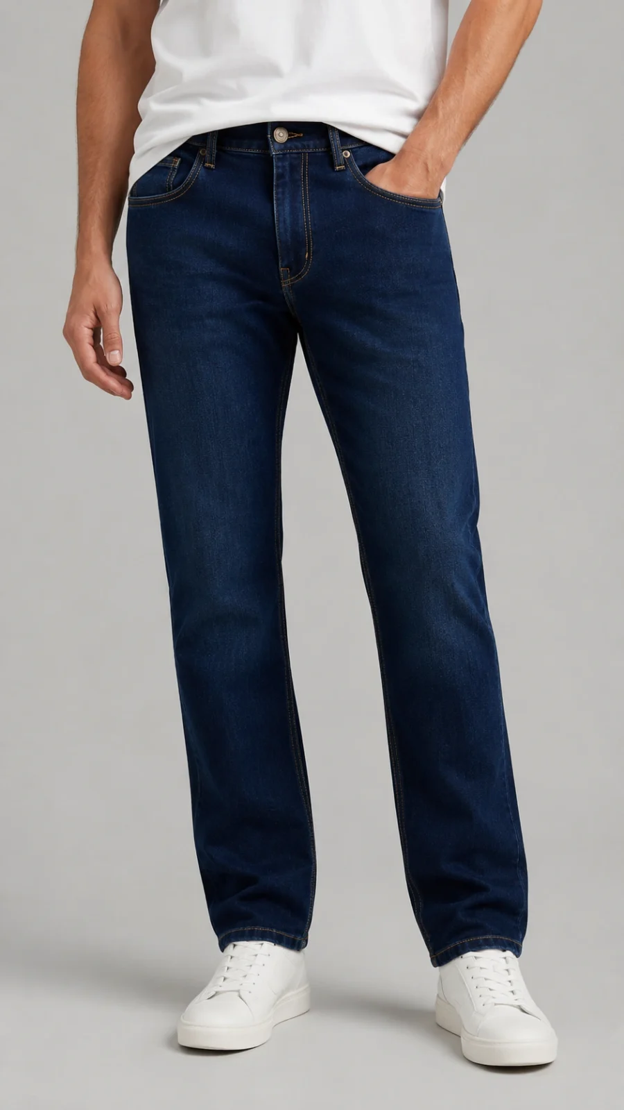 Men's Dark Blue Mid-Rise Regular Fit Stretch Jeans