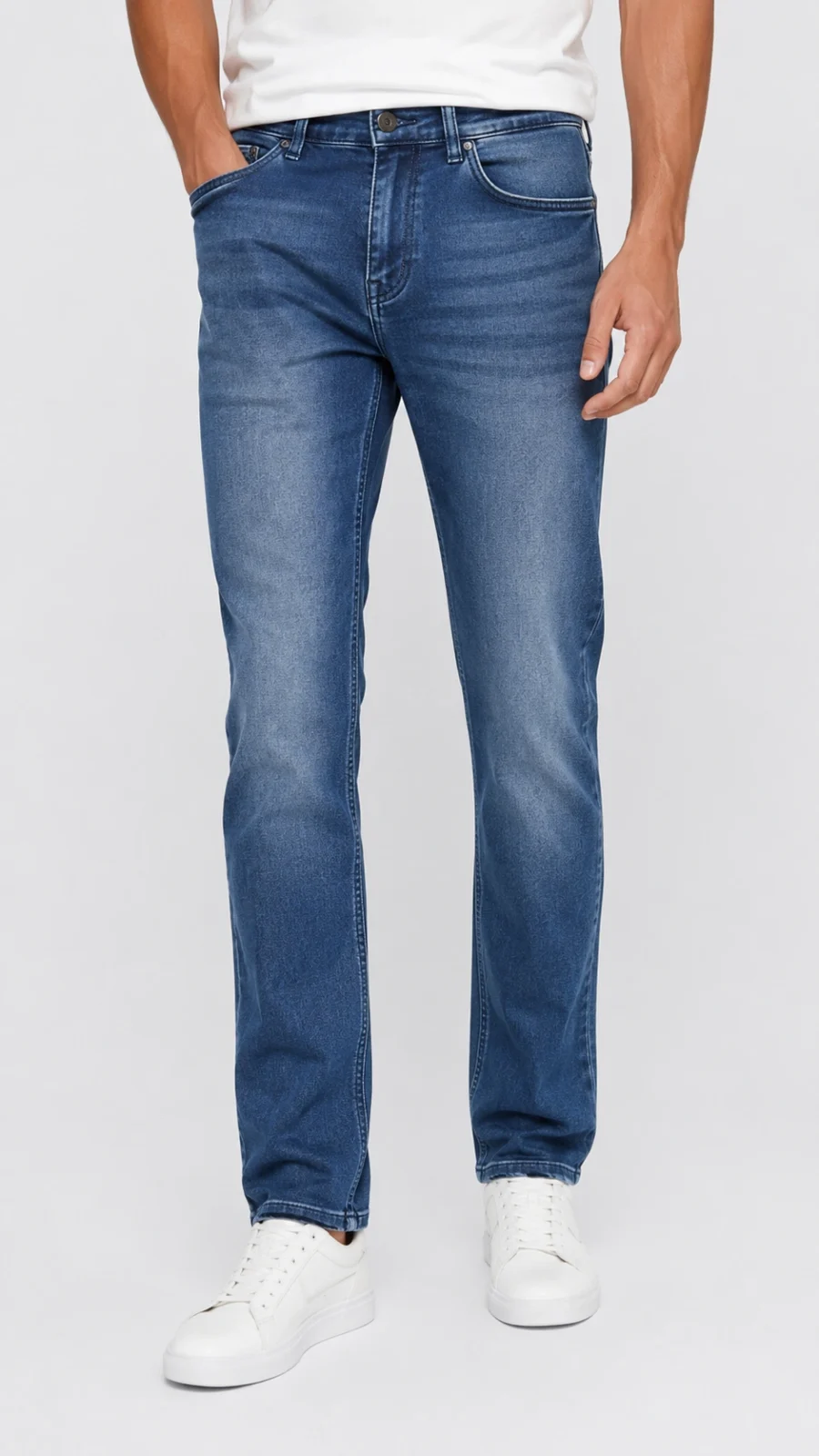 Men's Mid Blue Washed Slim Fit Stretch Jeans