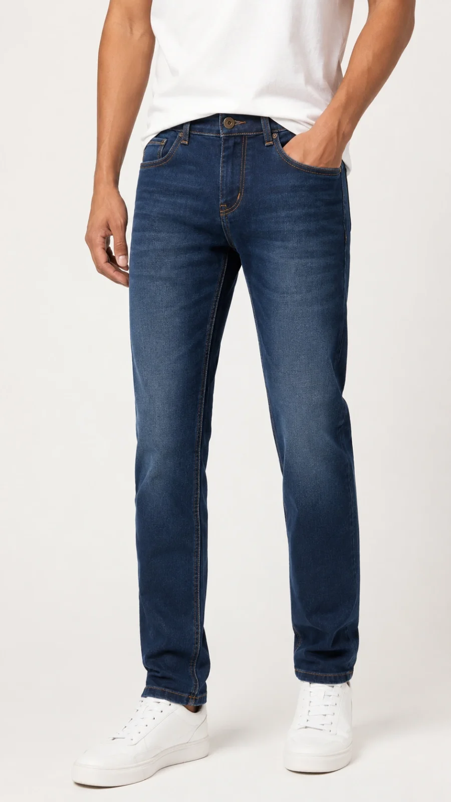Men's Mid Blue Washed Straight Fit Stretch Jeans