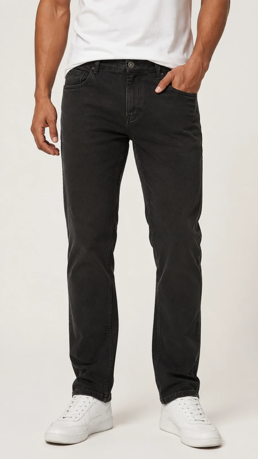 Men's Solid Black Straight Fit Stretch Jeans