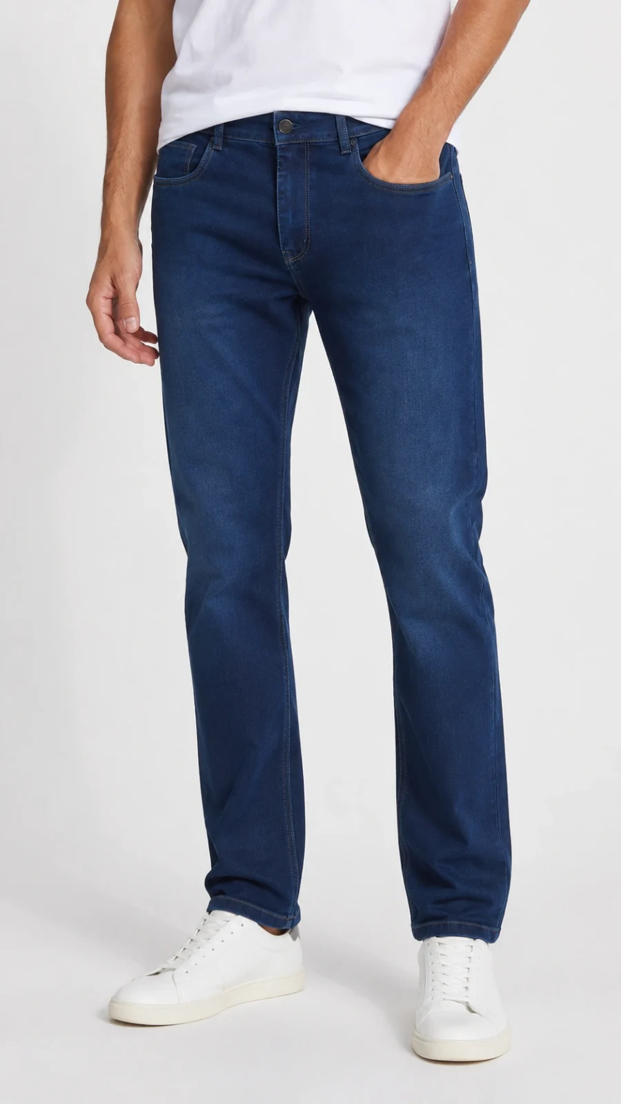Men's Dark Blue Regular Fit Stretch Denim Jeans