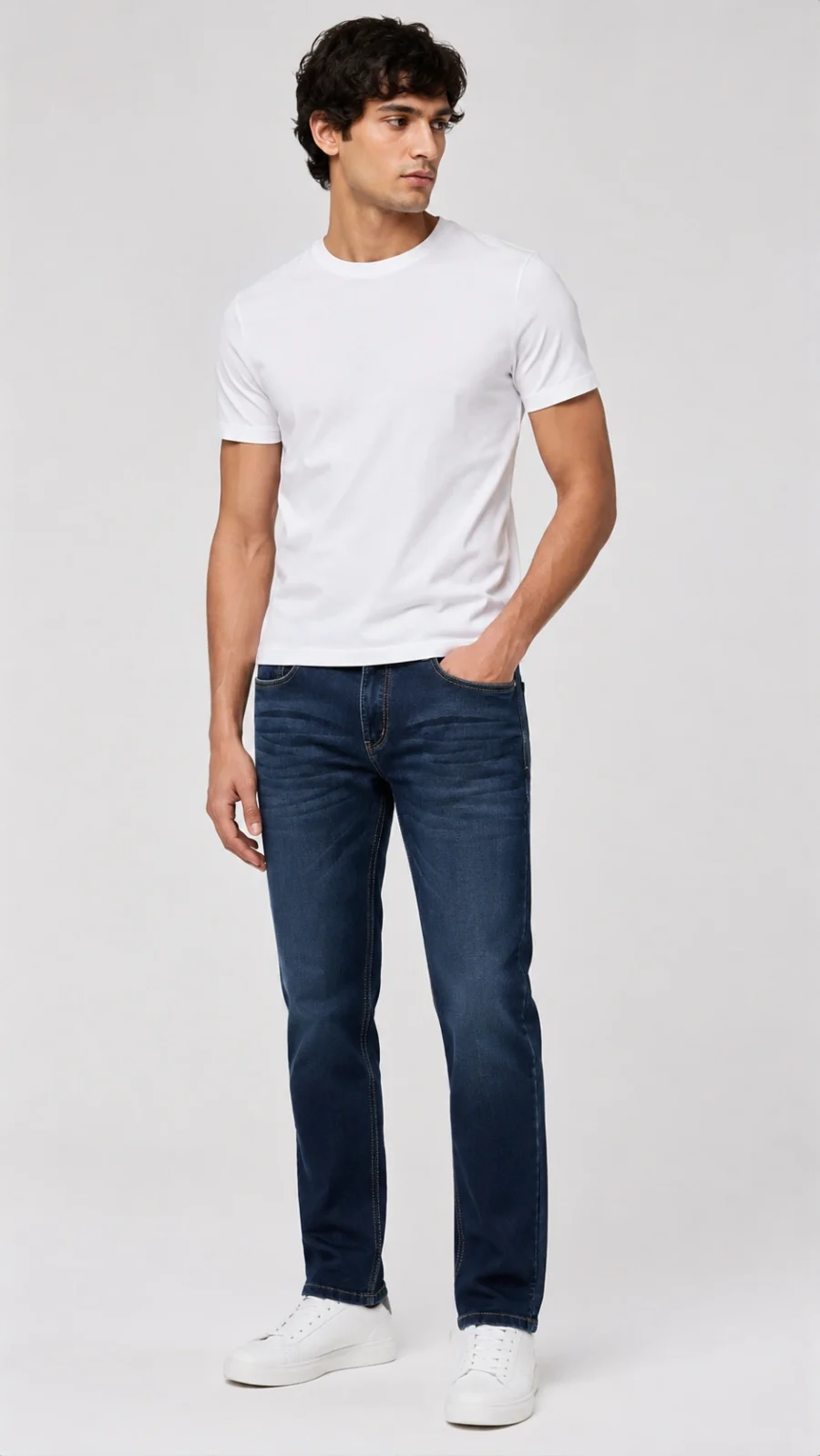 Men's Mid Blue Washed Straight Fit Stretch Jeans