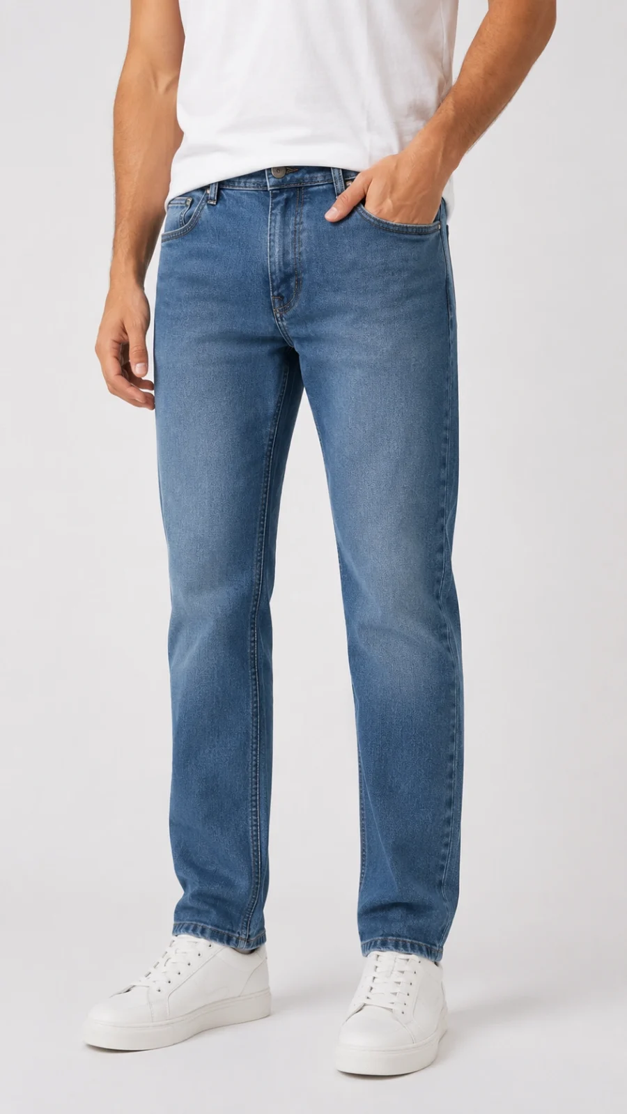 Men's Light Blue Washed Straight Fit Stretch Denim Jeans