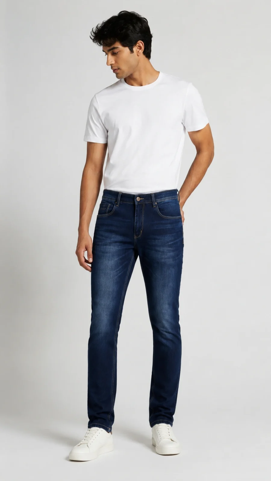 Men's Dark Blue Slim Fit Washed Stretch Jeans