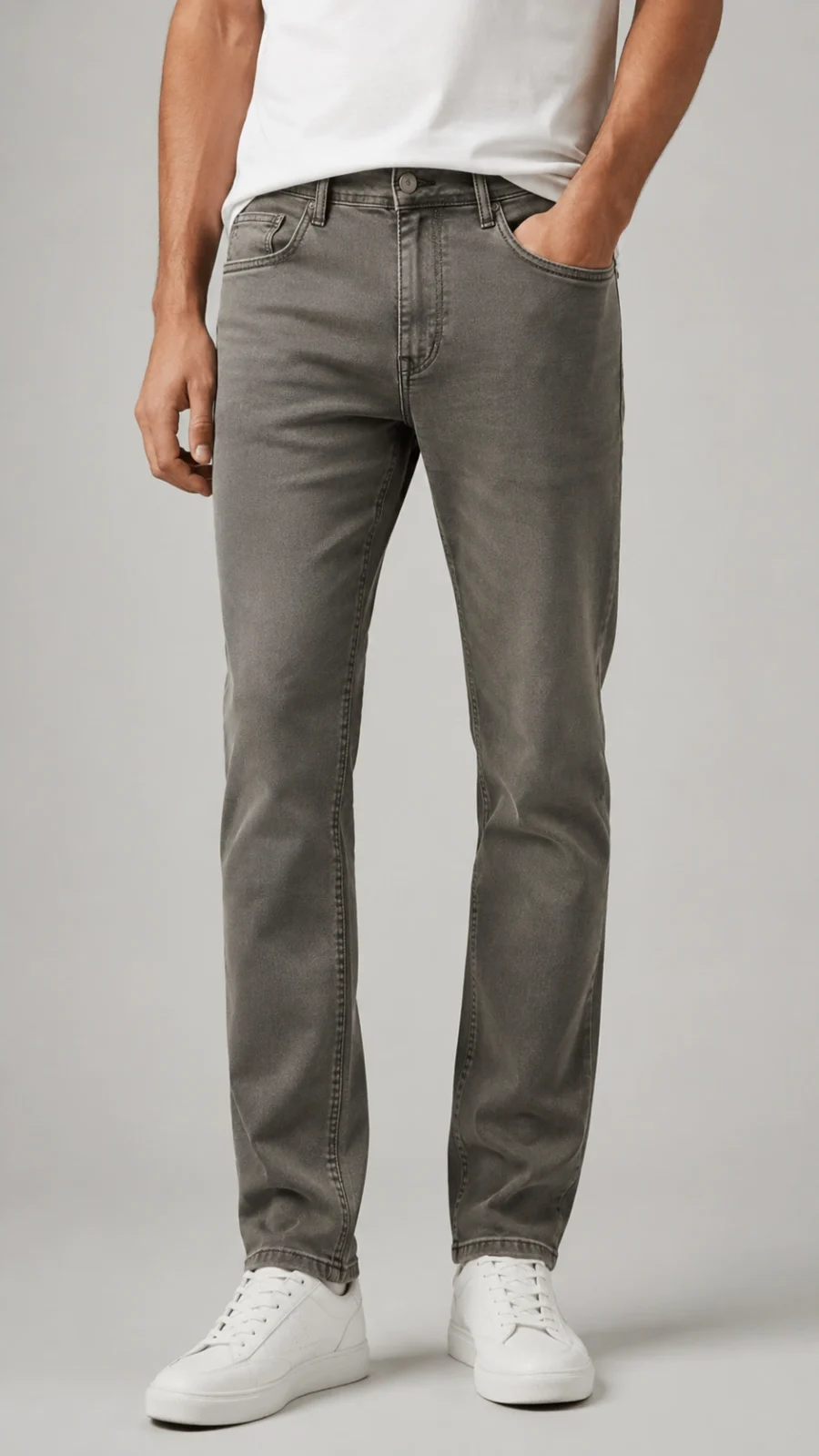 Men's Olive Grey Semi Straight Fit Stretch Jeans