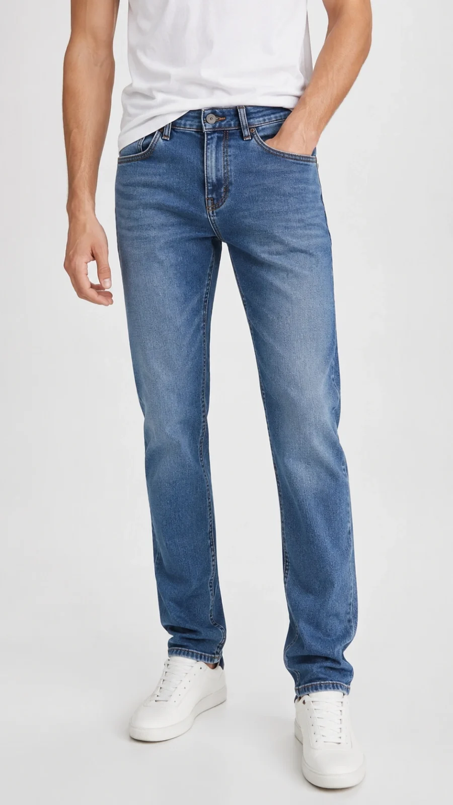 Men's Light Blue Washed Straight Fit Stretch Jeans