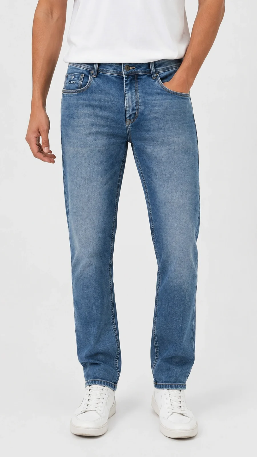 Men's Light Blue Washed Regular Fit Stretch Jeans