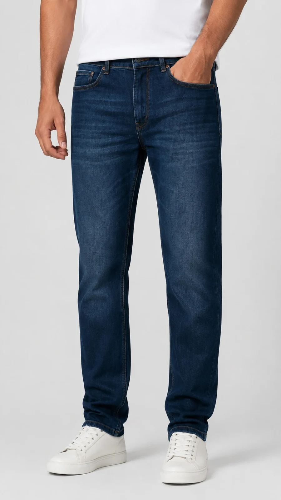 Men's Dark Blue Washed Regular Fit Stretch Jeans
