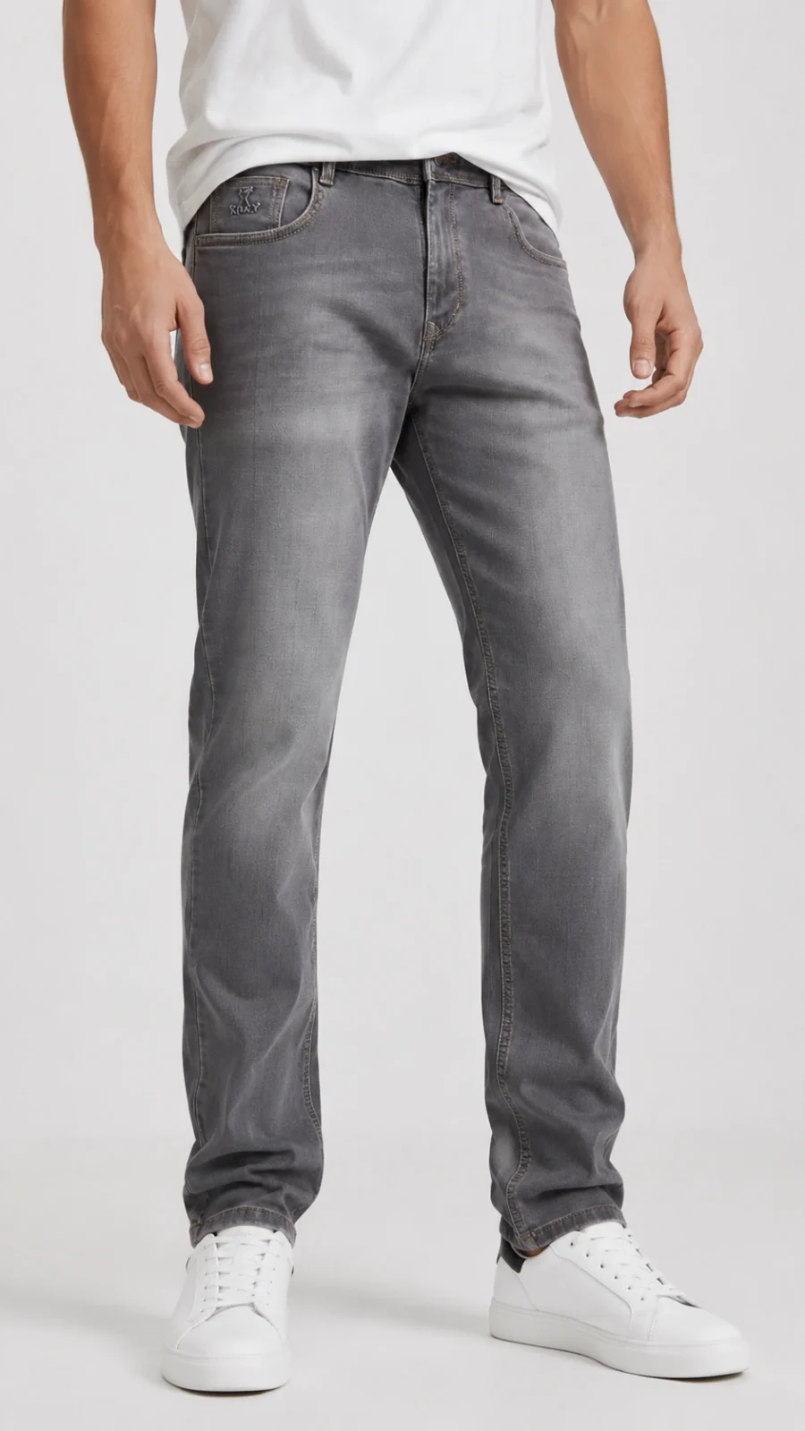 Men's Grey Washed Regular Fit Stretch Jeans