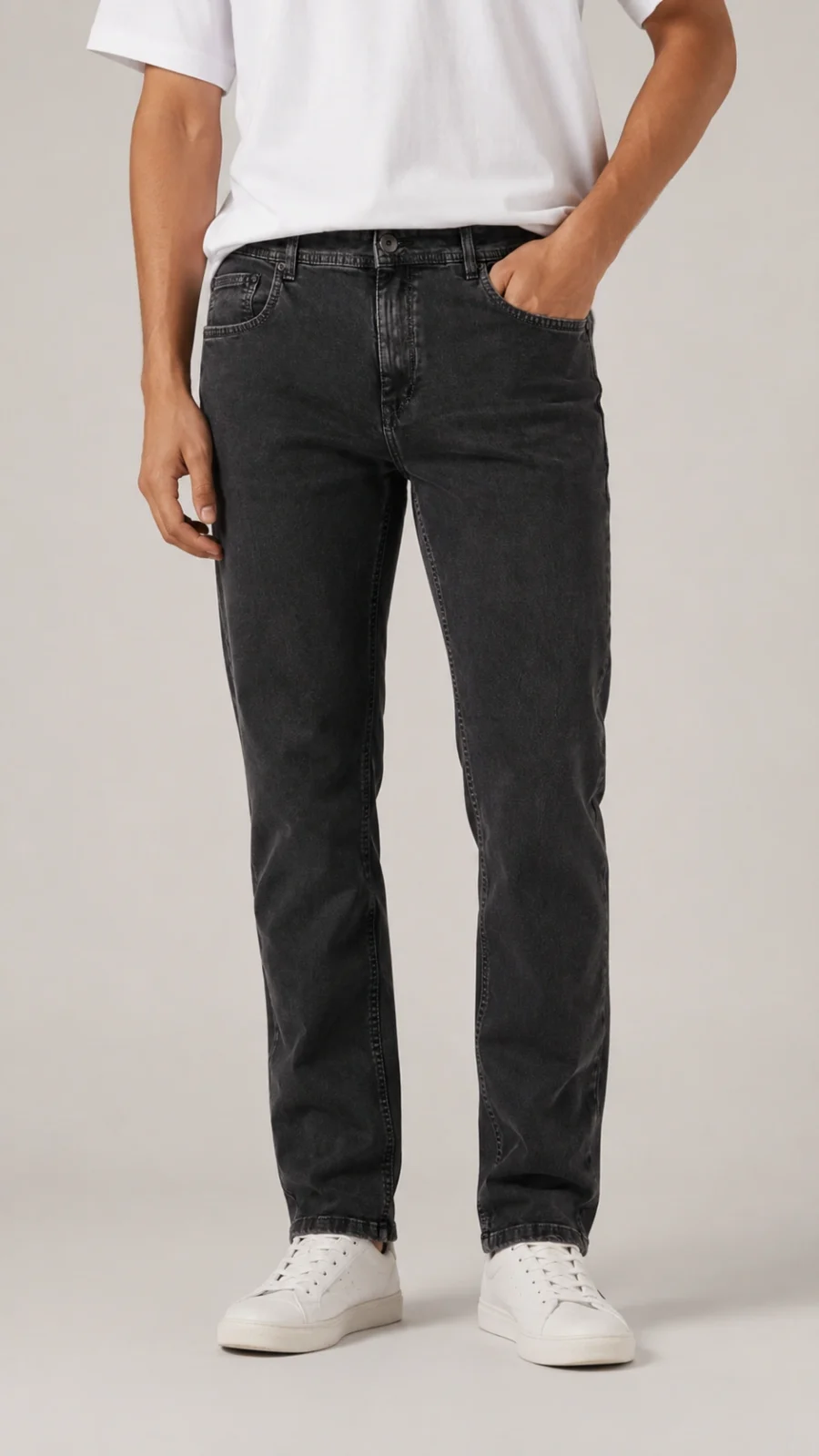 Men's Charcoal Grey Straight Fit Stretch Jeans