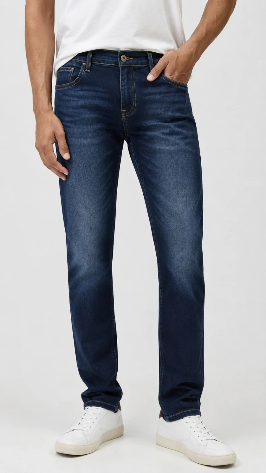 Men's Dark Blue Mid-Wash Slim Fit Stretch Jeans