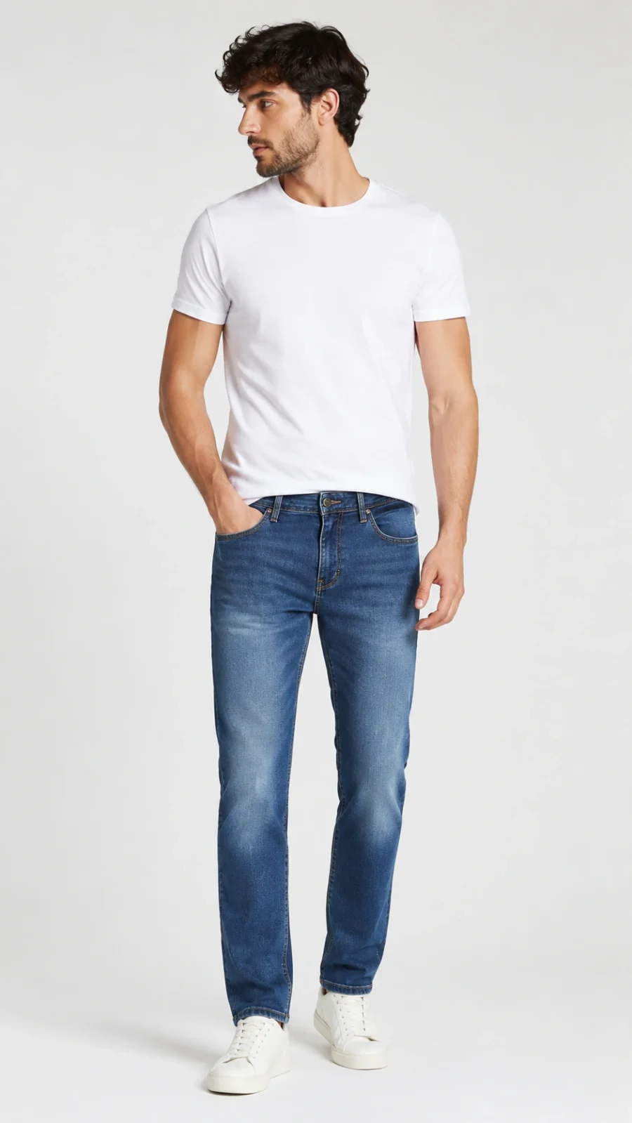 Men's Light Blue Washed Straight Fit Stretch Jeans