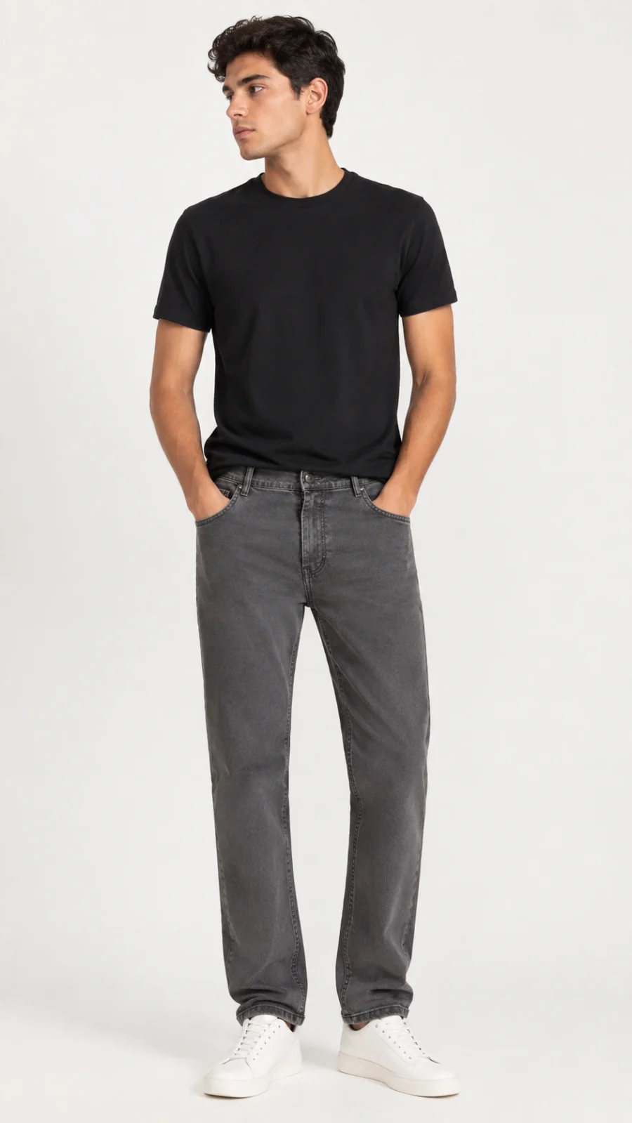 Men's Grey Washed Regular Fit Stretch Denim Jeans